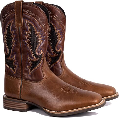 Cowboy Boots For Men Full Cowhide Leather Western Retro Boot with Square Toe Hand Painted Classic Embroidered Resistant Boot in Kuwait