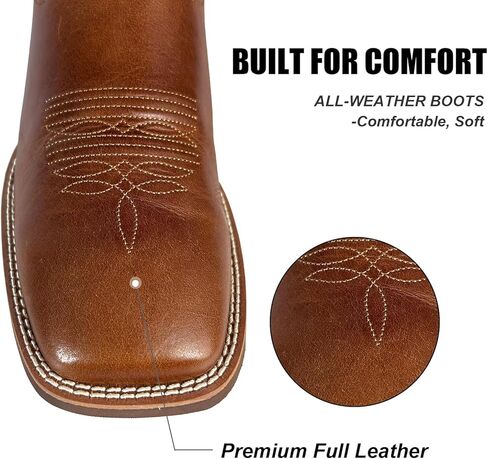 Cowboy Boots For Men Full Cowhide Leather Western Retro Boot with Square Toe Hand Painted Classic Embroidered Resistant Boot in Kuwait