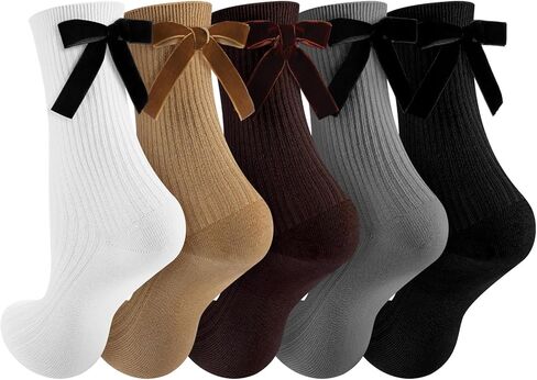 5 Pairs Velvet Bow Boot Socks for Women Girls Thick Warm Velvet Bow Leg Warmers Aesthetic Cotton Crew Socks Knit Fall Winter Christmas Stockings Gift in Saudi Arabia