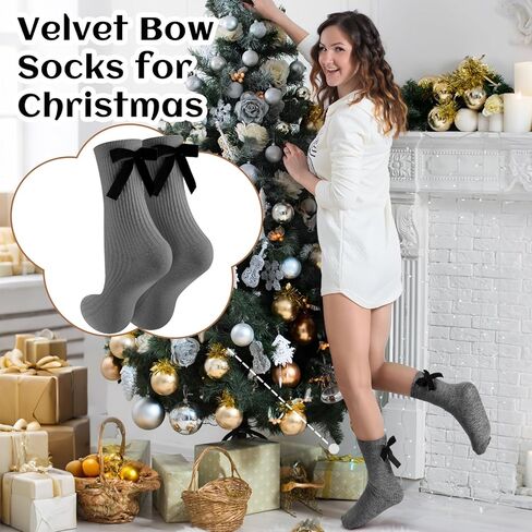 5 Pairs Velvet Bow Boot Socks for Women Girls Thick Warm Velvet Bow Leg Warmers Aesthetic Cotton Crew Socks Knit Fall Winter Christmas Stockings Gift in Saudi Arabia