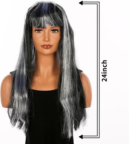 Seasons Witch Morticia Wig Halloween Wig Long Straight Wig for Women (Black) in Saudi Arabia