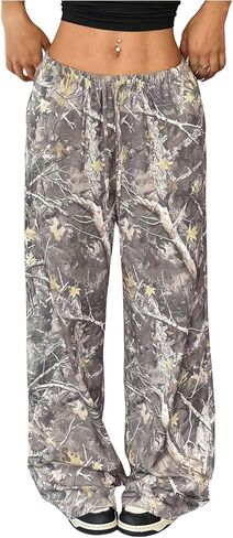 Women's Camo Pants Wide Leg Baggy Sweatpants Elastic Waist Hunting Y2K Long Pants Trousers Trendy in Saudi Arabia
