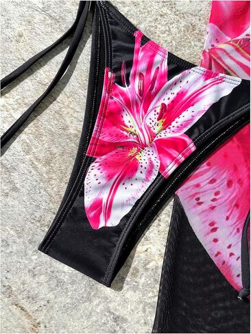 Verdusa Women's 3 Piece Floral Halter Bikini Set Self Tie High Cut Swimsuit with Cover Up Skirt in Saudi Arabia