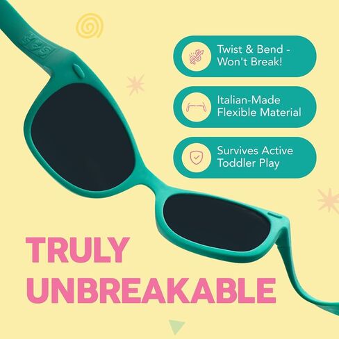 ROSHAMBO Unbreakable Square Sunglasses - Italian Made Polarized - BPA Free with Strap + Accessories - USA Assembled in Saudi Arabia