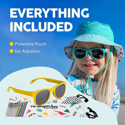 ROSHAMBO Unbreakable Square Sunglasses - Italian Made Polarized - BPA Free with Strap + Accessories - USA Assembled in Saudi Arabia