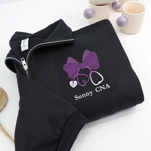 Custom Embroidered Nurse Sweatshirt – Personalized Quarter Zip or Crewneck Nursing Sweater, RN CNA ICU MSN Gift for Nurses Multi in Kuwait