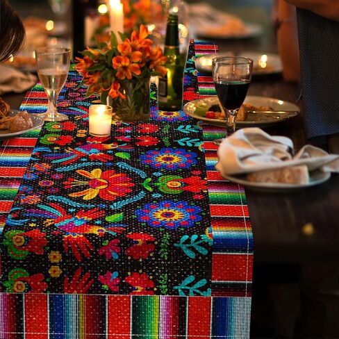 Day of The Dead Table Runner 72 x 13 Inch Decorations, Dia De Los Muertos Sugar Skull Mexican Fiesta Carnival Table Cover Decor, Rustic Linen Altar Themed Party Supplies for Home Kitchen Dining Mantel in Saudi Arabia