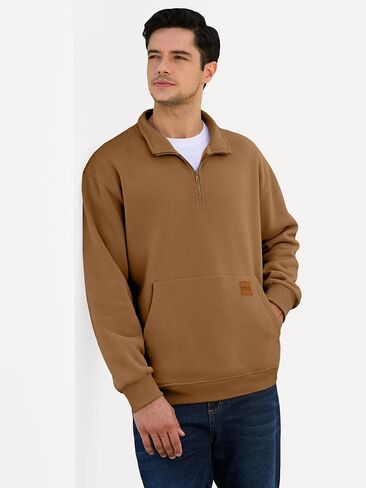 Mens Quarter Zip Pullover Fleece Sweatshirt Casual Athletic Warm Long Sleeve Sweatshirts with Pocket in Saudi Arabia