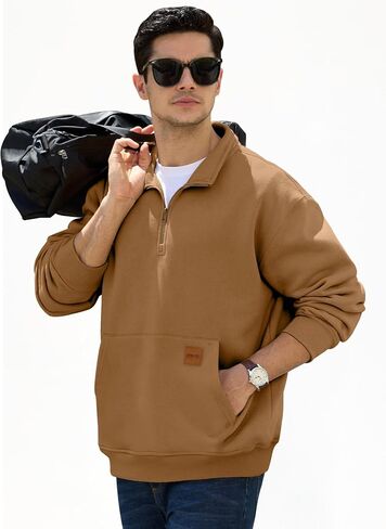 Mens Quarter Zip Pullover Fleece Sweatshirt Casual Athletic Warm Long Sleeve Sweatshirts with Pocket in Saudi Arabia