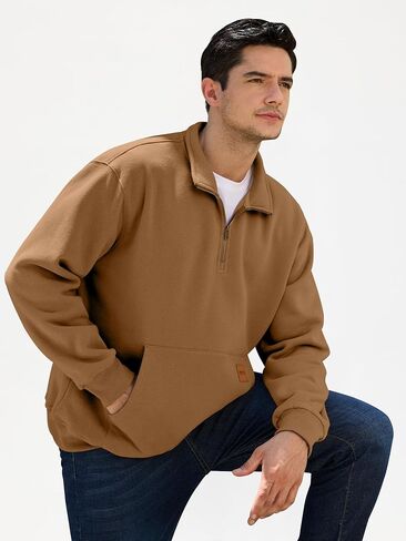 Mens Quarter Zip Pullover Fleece Sweatshirt Casual Athletic Warm Long Sleeve Sweatshirts with Pocket in Saudi Arabia