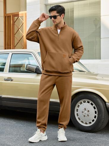 Mens Quarter Zip Pullover Fleece Sweatshirt Casual Athletic Warm Long Sleeve Sweatshirts with Pocket in Saudi Arabia