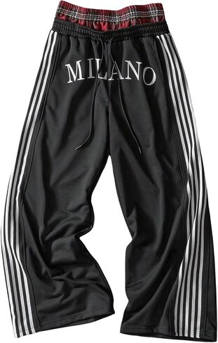 Verdusa Men's Striped Letter Print Sweatpants Drawstring Waist Straight Leg Long Pants Streetwear in Saudi Arabia
