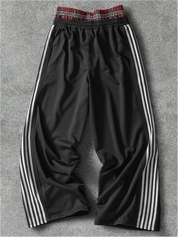 Verdusa Men's Striped Letter Print Sweatpants Drawstring Waist Straight Leg Long Pants Streetwear in Saudi Arabia