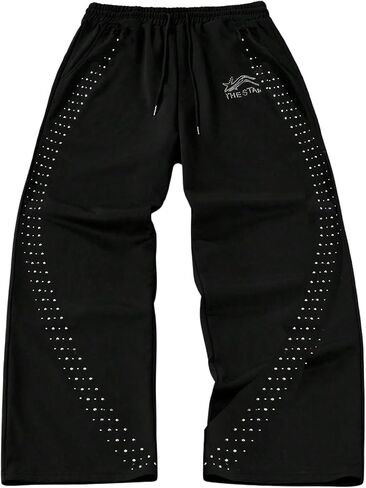Men's Rhinestone Glitter Baggy Sweatpants Drawstring Elastic Waist Hip Hop Pants Streetwear in Saudi Arabia