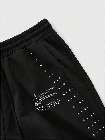Men's Rhinestone Glitter Baggy Sweatpants Drawstring Elastic Waist Hip Hop Pants Streetwear in Saudi Arabia