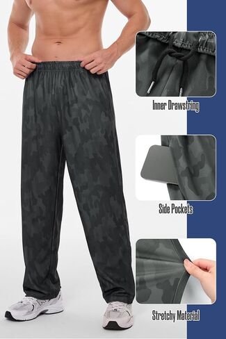 Athletic Mesh Sweatpants for Men with Pockets and Open Bottom, Ideal for Workout, Running, Gym, and Lounge Activities in Saudi Arabia