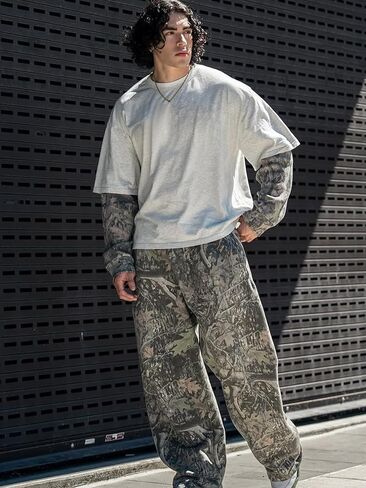 Ogfao Men's Baggy Camo Sweatpants Wide Leg Hunting Loose Joggers Workout Athletic Sweat Pants wtih Pockets in Kuwait