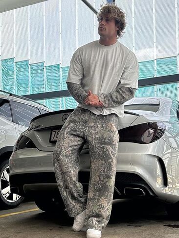 Ogfao Men's Baggy Camo Sweatpants Wide Leg Hunting Loose Joggers Workout Athletic Sweat Pants wtih Pockets in Kuwait