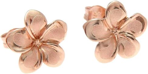 14K solid pink rose gold Hawaiian 11mm plumeria flower stud earrings in Saudi Arabia
