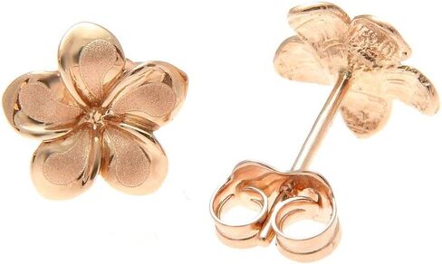 14K solid pink rose gold Hawaiian 11mm plumeria flower stud earrings in Saudi Arabia