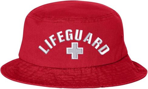 Red Lifeguard + Bucket Hat - Unisex Sun Protection Embroidered Logo Uniform Safety Cap for Men & Women in Saudi Arabia