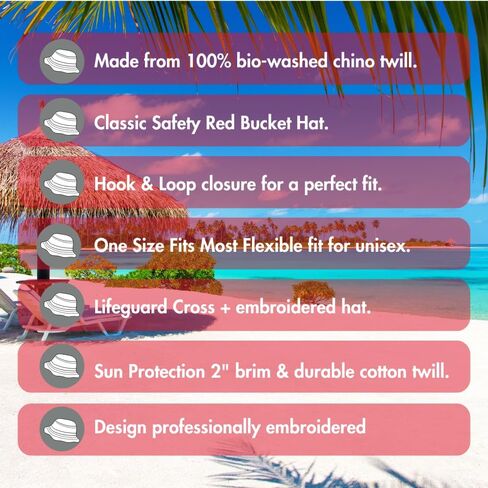 Red Lifeguard + Bucket Hat - Unisex Sun Protection Embroidered Logo Uniform Safety Cap for Men & Women in Saudi Arabia