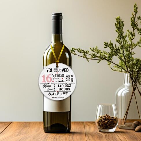 REWIDPARTY Sweet 16 Ornament for Girls 16th Birthday Gift Idea Christmas Decoration Keepsake Sign Round Plaque Gifts for Daughter Niece Sister 3" Circle Ceramic Ornament with Gold Ribbon & Gift Box in Kuwait