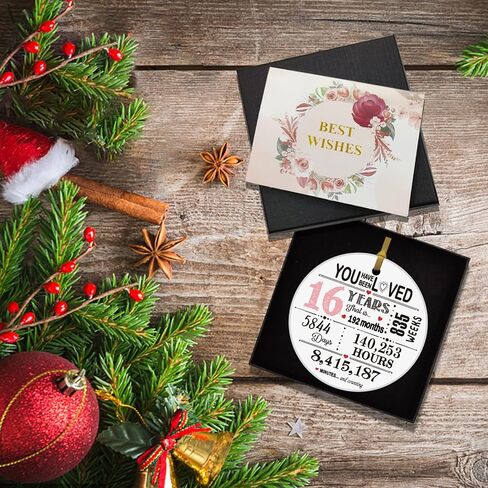 REWIDPARTY Sweet 16 Ornament for Girls 16th Birthday Gift Idea Christmas Decoration Keepsake Sign Round Plaque Gifts for Daughter Niece Sister 3" Circle Ceramic Ornament with Gold Ribbon & Gift Box in Kuwait