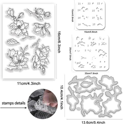 Stamps and Dies for Card Making, Flower Stamps Die Cut Stencils Clear Stamps Set Layering PET Coloring Stencil for DIY Embossing Scrapbooking Craft Decor, Album Paper Arts Crafts Supplies in Saudi Arabia