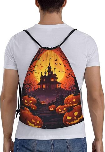 Halloween Pumpkin Drawstring Bags Backpack Bag Casual String Daypack for Women Men Sport Gym Yoga Travel Backpacks in Kuwait