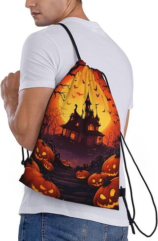 Halloween Pumpkin Drawstring Bags Backpack Bag Casual String Daypack for Women Men Sport Gym Yoga Travel Backpacks in Kuwait