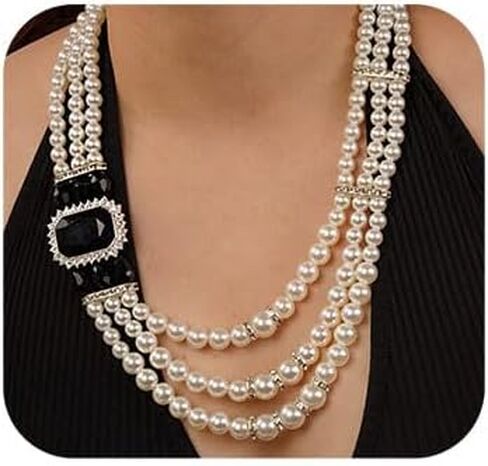 Missgrace Women Bride Boho 1920s Vintage Fashion Pearl Rhinestones Crystals Choker Necklace Long Pearl Dangle Earrings and Necklace Jewelry Set Prom Party Chunky Necklace for Women in Kuwait