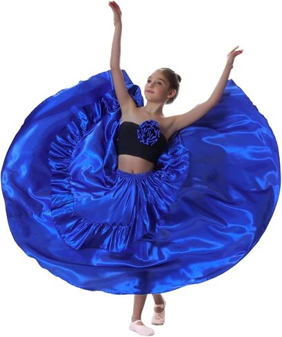 Girls Ruffle Style Dance Skirt - Long Ankle Length Circle Maxi Dancewear for Dance Class Practice & Dance Performance in Kuwait