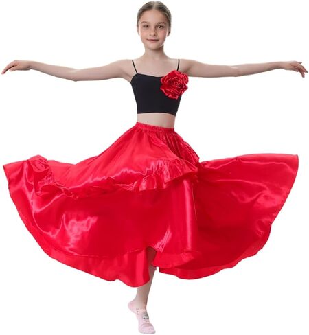 Girls Ruffle Style Dance Skirt - Long Ankle Length Circle Maxi Dancewear for Dance Class Practice & Dance Performance in Kuwait