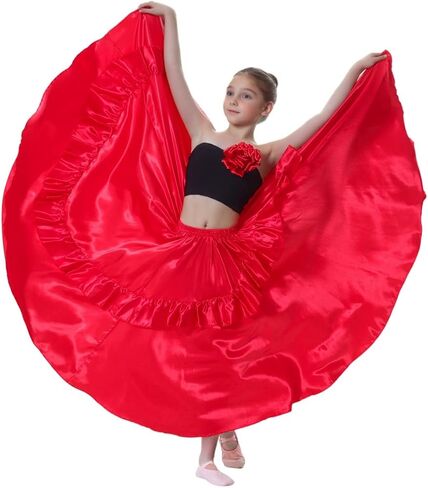 Girls Ruffle Style Dance Skirt - Long Ankle Length Circle Maxi Dancewear for Dance Class Practice & Dance Performance in Kuwait