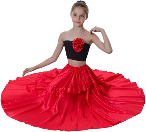 Girls Ruffle Style Dance Skirt - Long Ankle Length Circle Maxi Dancewear for Dance Class Practice & Dance Performance in Kuwait
