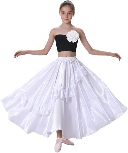 Girls Ruffle Style Dance Skirt - Long Ankle Length Circle Maxi Dancewear for Dance Class Practice & Dance Performance in Kuwait