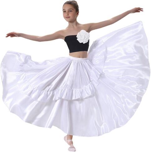 Girls Ruffle Style Dance Skirt - Long Ankle Length Circle Maxi Dancewear for Dance Class Practice & Dance Performance in Kuwait