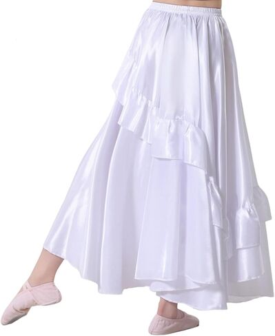 Girls Ruffle Style Dance Skirt - Long Ankle Length Circle Maxi Dancewear for Dance Class Practice & Dance Performance in Kuwait
