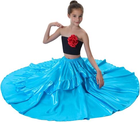 Girls Ruffle Style Dance Skirt - Long Ankle Length Circle Maxi Dancewear for Dance Class Practice & Dance Performance in Kuwait