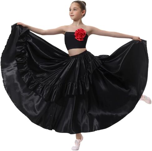 Girls Ruffle Style Dance Skirt - Long Ankle Length Circle Maxi Dancewear for Dance Class Practice & Dance Performance in Kuwait