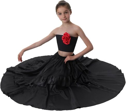 Girls Ruffle Style Dance Skirt - Long Ankle Length Circle Maxi Dancewear for Dance Class Practice & Dance Performance in Kuwait
