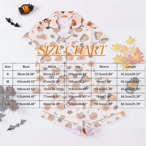 Halloween Pajamas Women Two-Piece Ghost Pumpkin Print Pajama Set Button Down Shirts and Shorts Sleepwear Loungewear in Saudi Arabia