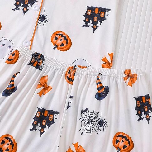 Halloween Pajamas Women Two-Piece Ghost Pumpkin Print Pajama Set Button Down Shirts and Shorts Sleepwear Loungewear in Saudi Arabia
