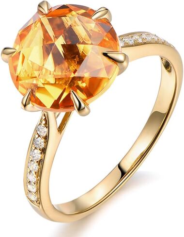 Amazing Solid 14K Yellow Gold Natural Citrine Gemstone Diamond Wedding Engagement Ring for Women in Kuwait