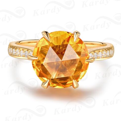 Amazing Solid 14K Yellow Gold Natural Citrine Gemstone Diamond Wedding Engagement Ring for Women in Kuwait