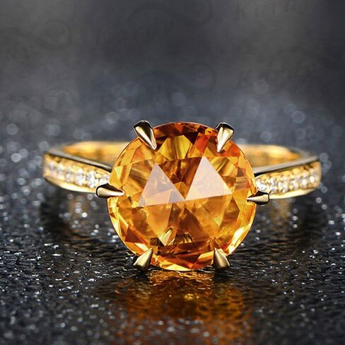 Amazing Solid 14K Yellow Gold Natural Citrine Gemstone Diamond Wedding Engagement Ring for Women in Kuwait