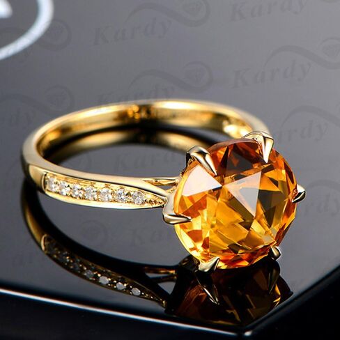 Amazing Solid 14K Yellow Gold Natural Citrine Gemstone Diamond Wedding Engagement Ring for Women in Kuwait