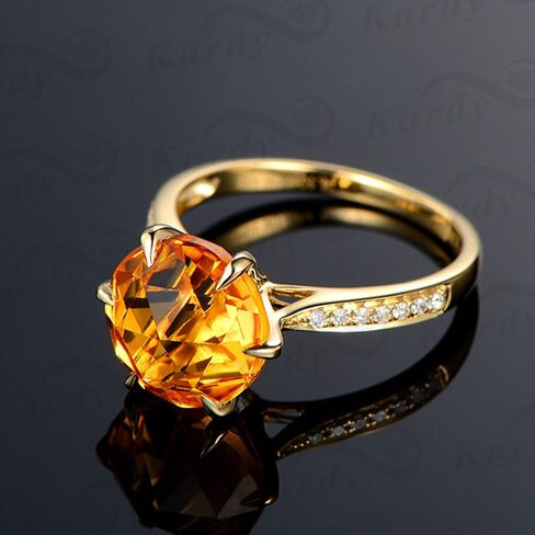 Amazing Solid 14K Yellow Gold Natural Citrine Gemstone Diamond Wedding Engagement Ring for Women in Kuwait