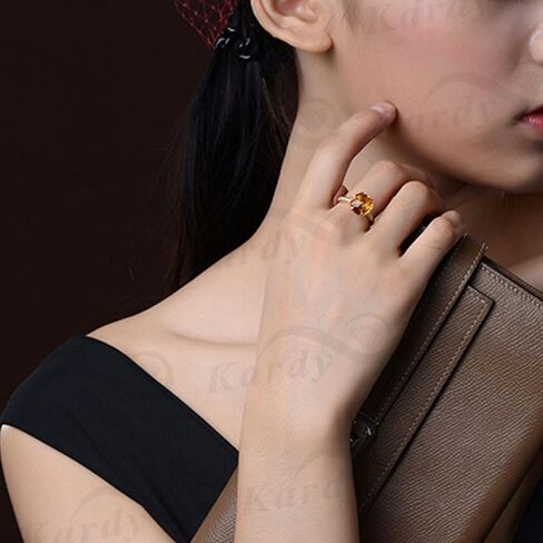 Amazing Solid 14K Yellow Gold Natural Citrine Gemstone Diamond Wedding Engagement Ring for Women in Kuwait